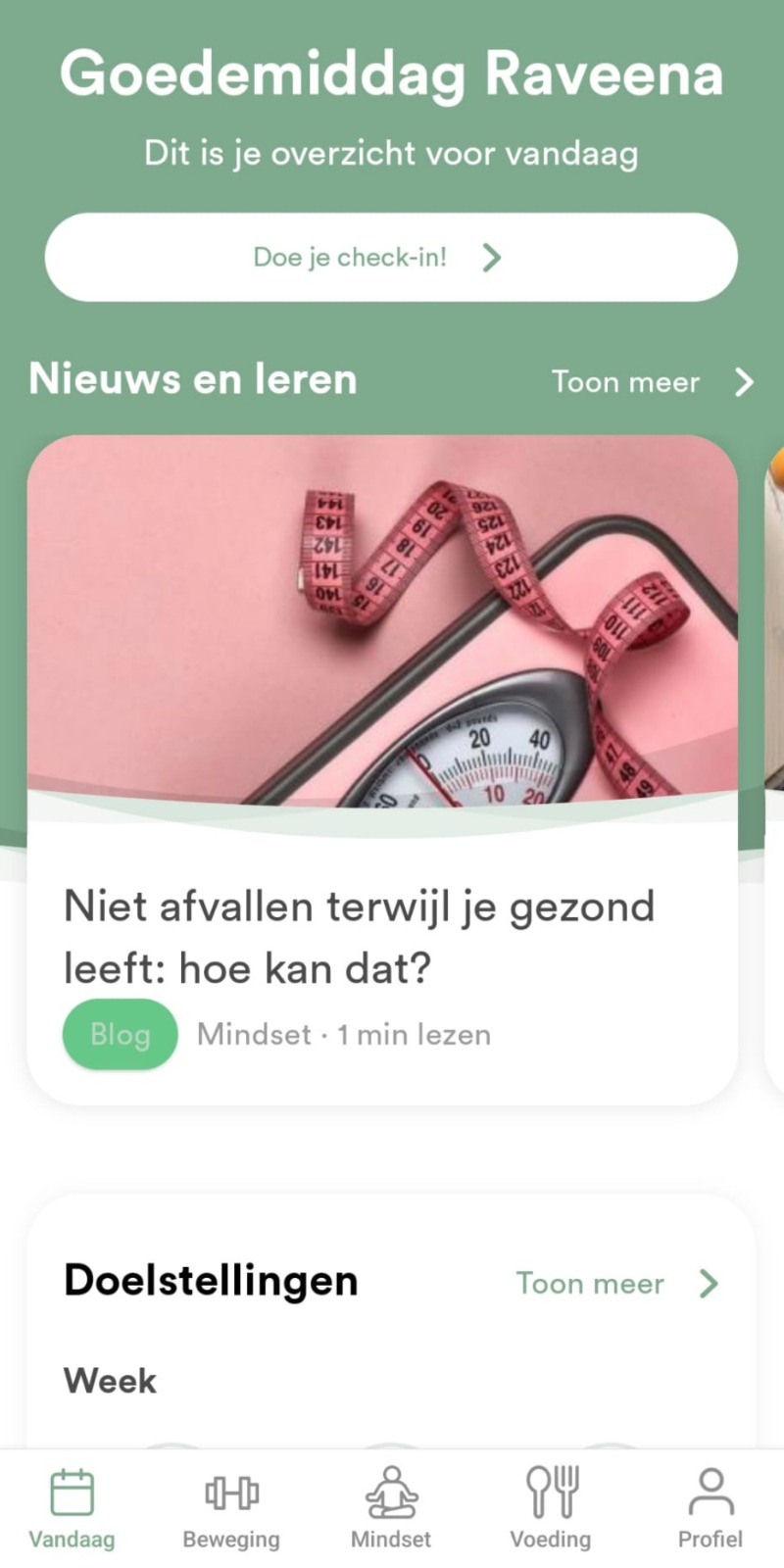Voorbeeld van een coaching app interface