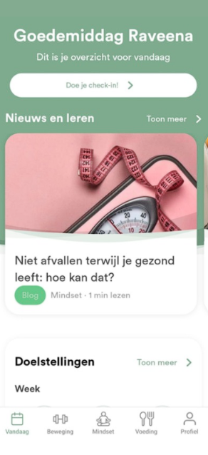 Voorbeeld van een coaching app interface